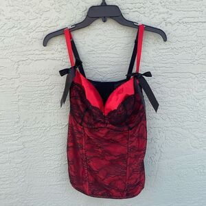 Cacique Sz 18/20 Lane Bryant Red & Black Lace Corset